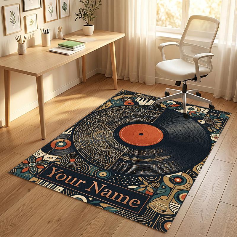 Music Art Fusion Theme Soft Crystal Velvet Rug Custom Name & Text Print Non Slip Floor Rug for Bedroom Living Room