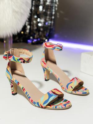 Мода 2025 Мода Женщины Черный Флок Цветок Цвет Высокий Каблук Сандалии Женские Туфли Пип То Ножной Ремешок Платформа Обувь 35-43