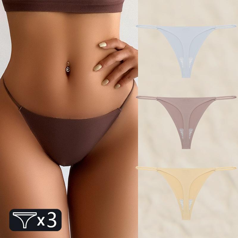 FINETOO 3PC Женские бесшовные трусы стринги сексуальные трусики-стринги с низкой талией женские однотонные бесследные бикини Т-образное нижнее белье