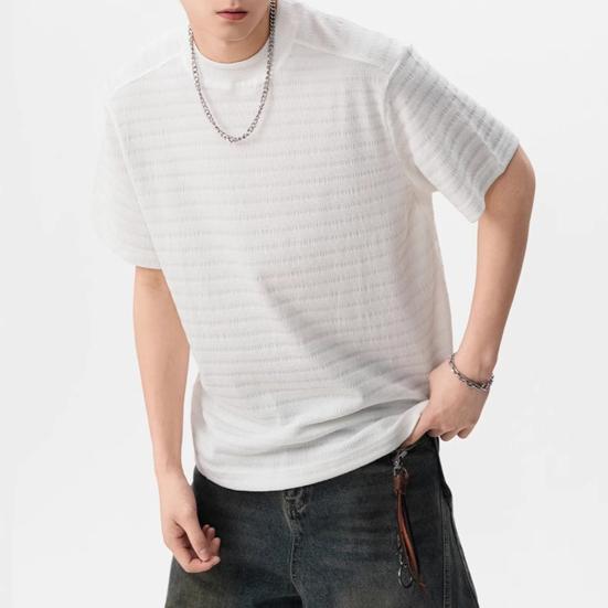 Мужская футболка с круглым вырезом и коротким рукавом, с 3D-полосатым жаккардовым узором, однотонная свободная летняя повседневная футболка