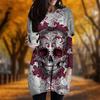 New In Autumn Skeleton Cloud Print Plus Size Dress Women O'neck Long Sleeves Casual Pocket Dresses