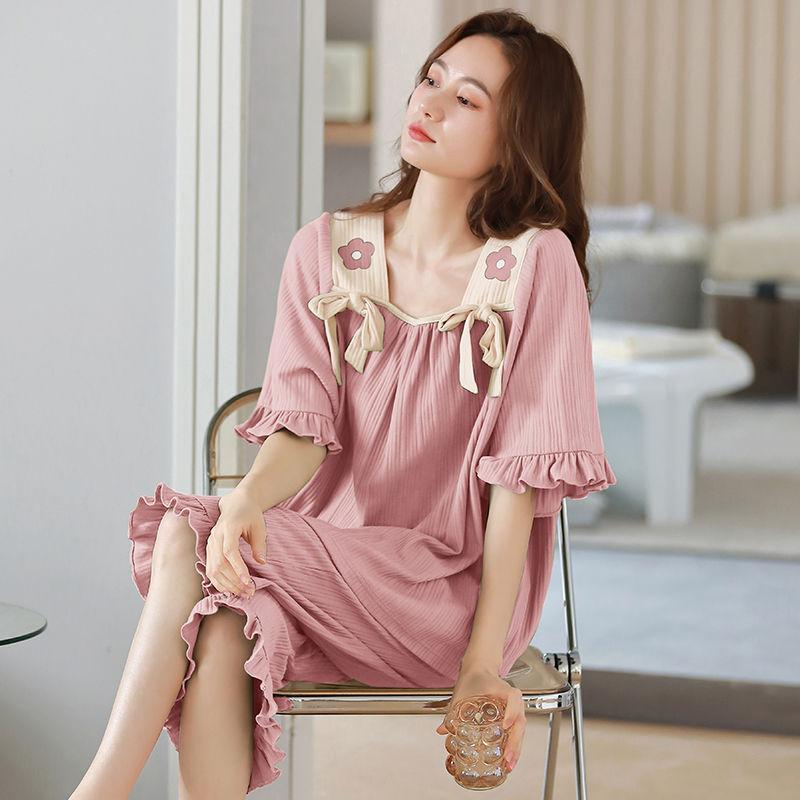 Capris Short Sleeved Pajamas for Women In Summer Cotton Cartoon Cute Casual Home Clothing Set