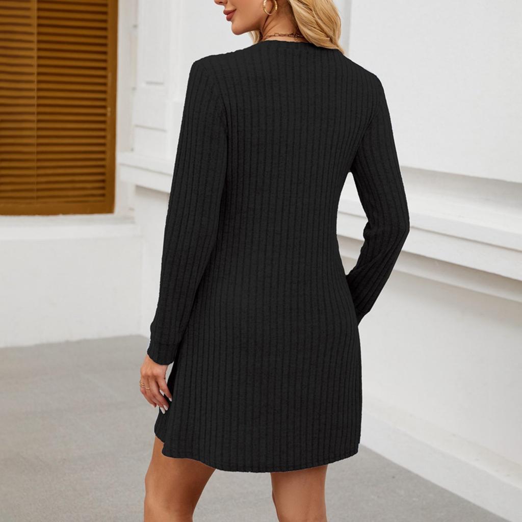 Женские осенние платья с V-образным вырезом, повседневные короткие платья с длинным рукавом, модная одежда