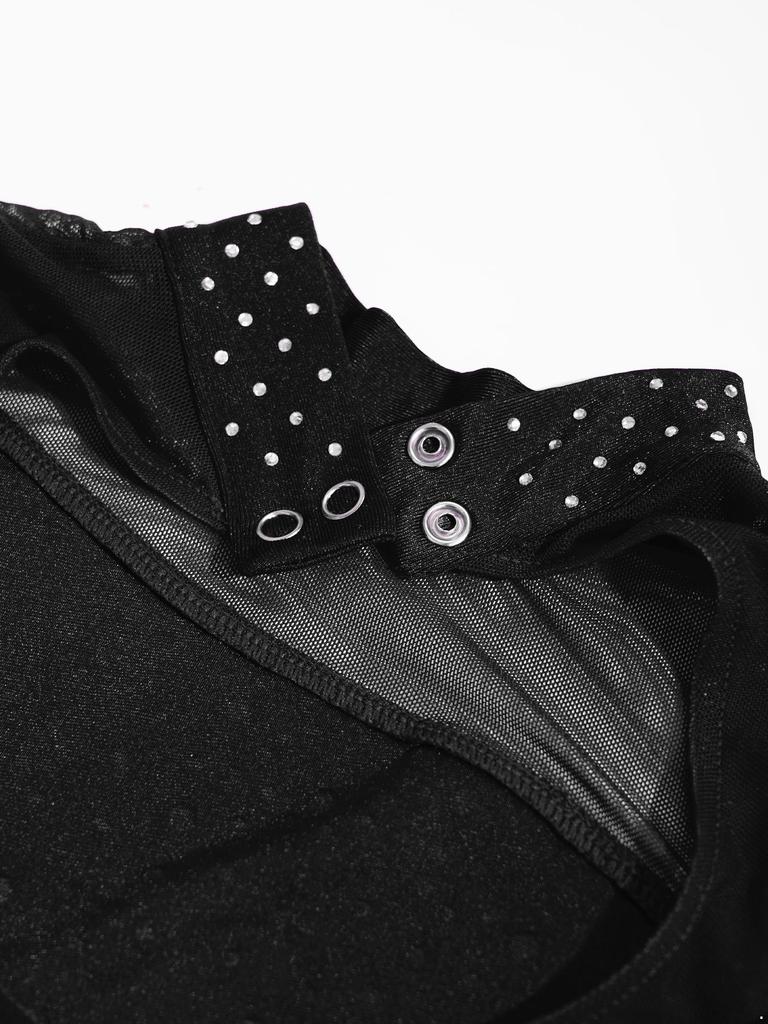 Детский купальник для девочек без рукавов со стразами, круглый вырез, для фигурного катания, гимнастики, платье-комбинезон