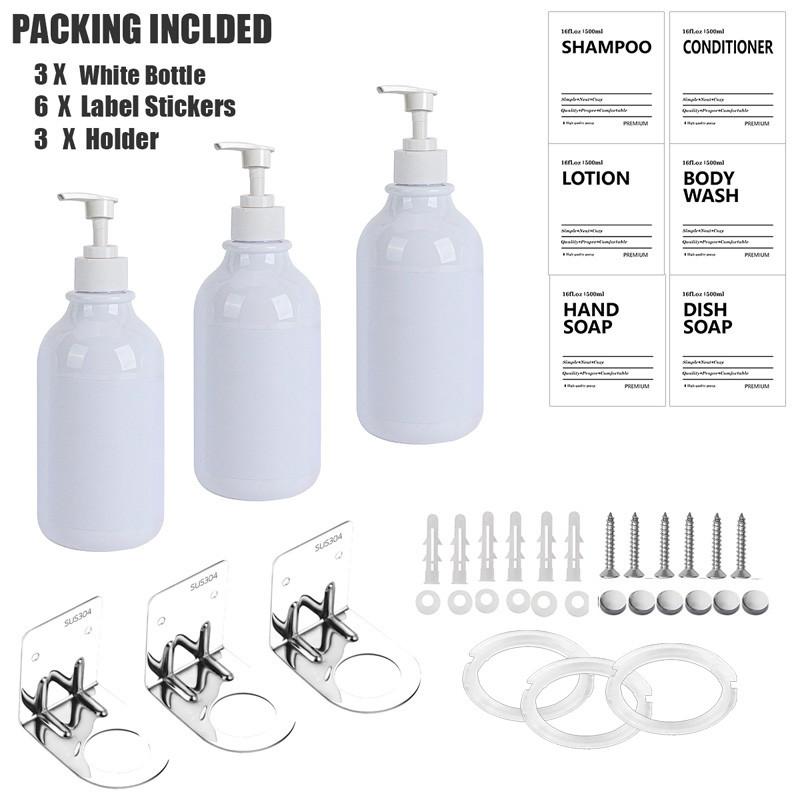500 мл Белый лосьон Бутылка для настенного крепления для душа Бутылки для мыла с этикетками Диспенсеры для мытья тела для ванной комнаты, кухни, раковины