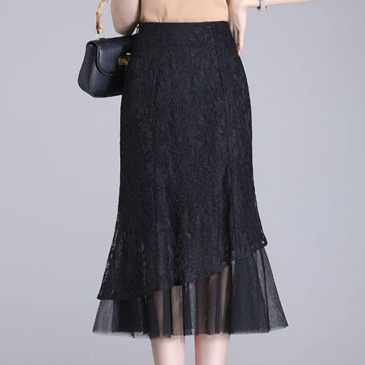 Женская кружевная юбка миди, летнее сетчатое платье, новое платье больших размеров с высокой талией, утягивающая юбка средней длины с одним швом