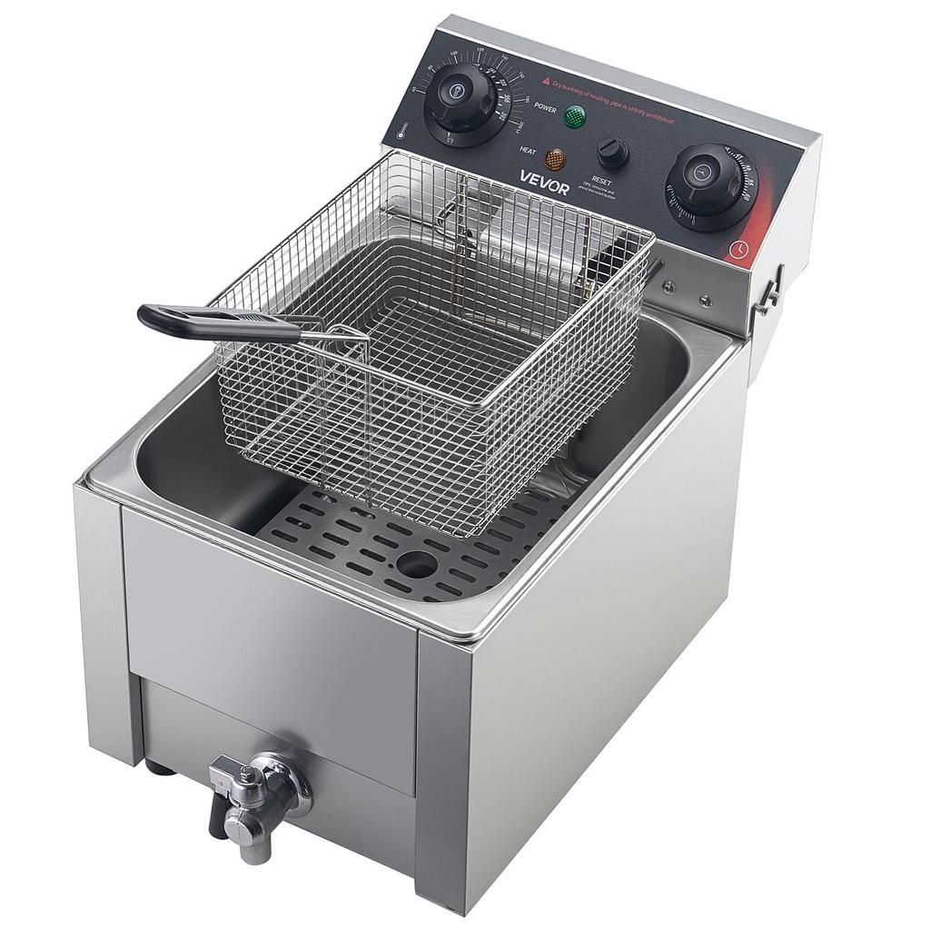 VEVOR Commercial Electric Deep Fryer, Oil Filtration Upgrade, 6.8 L Oil Capacity, 2500W Stainless Steel Countertop Fryer with Basket and Lid