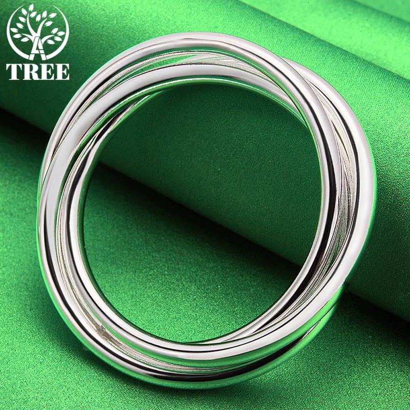 925 Sterling Silver Three Circles Bangles Bracelet Lovers Charm Jewelry Gift For Woman Party Engagement Wedding Birthday Holiday