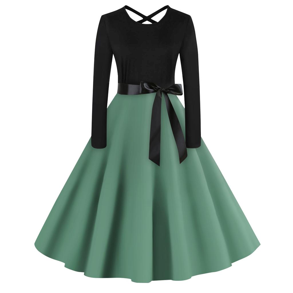 Женское повседневное однотонное платье-пуловер с круглым вырезом и высокой талией с длинными рукавами