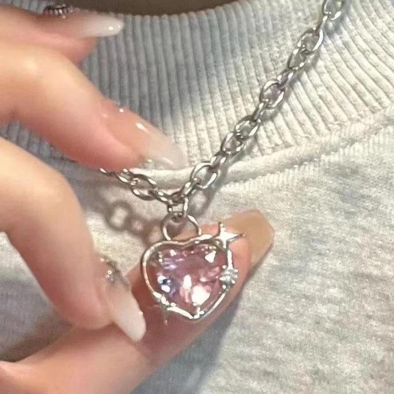 Kpop Y2K Aesthetic Butterfly Pendant Necklace for Women Hip Hop Vintage Double Chain Heart Necklaces Girls Gifts Jewelry