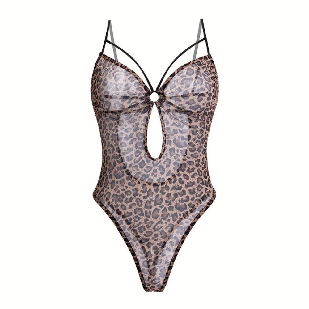 Nightwear Lingerie Leopard Print Bodysuit Deep V Women Underwear Leopard Print Jumpsuits Women