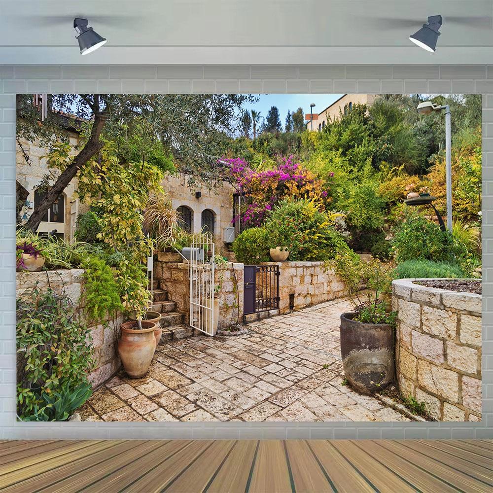 Jerusalem Old City House Narrow Street Backdrop Spring Background for Photography Wedding Party Decoration Judaism Event Banner