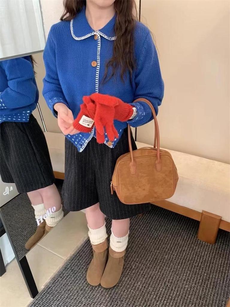 Женский кардиган в корейском милом стиле с цветными блоками - отложной воротник, приталенный, однобортный вязаный свитер на весну/осень