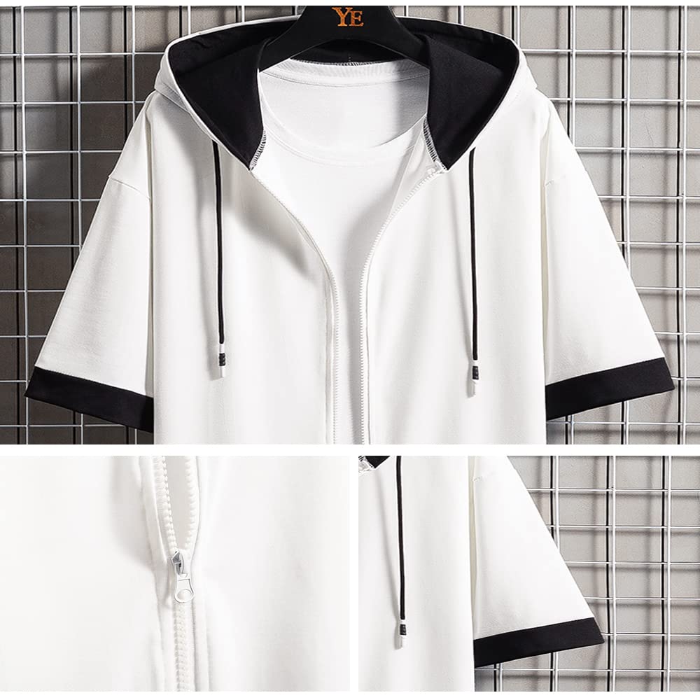 Summer Short Loose Large Zip Big Layered [foveitaa] Men's Clothes, Hoodie, T-shirt, Sleeve, 5/8 Sleeve, Fit, Stylish, Size, Up, Simple, Fashionable,