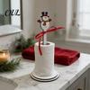 Stable Roll Storage Stand Christmas Wooden Paper Towel Holder, 2D Dispenser with Snowman Countertop Organizer Santa Patterns, Decorative Tissue