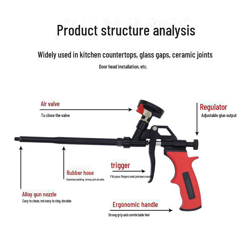 Пистолет для клея с металлической пеной для дверей и окон, удлиненное сопло, не требует очистки, специальная конструкция для полиуретанового герметика.