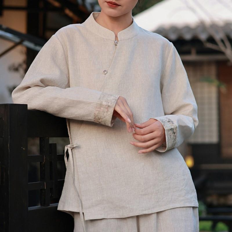 Johnature Женские рубашки в китайском стиле с длинным рукавом, блузки с весенними пуговицами, винтажные женские рубашки