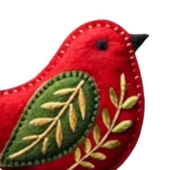 Handmade Felt Bird Ornament, Vintage Embroidery Bird Hanging Decoration, Handcrafted Colorful Bird Christmas Tree Ornament