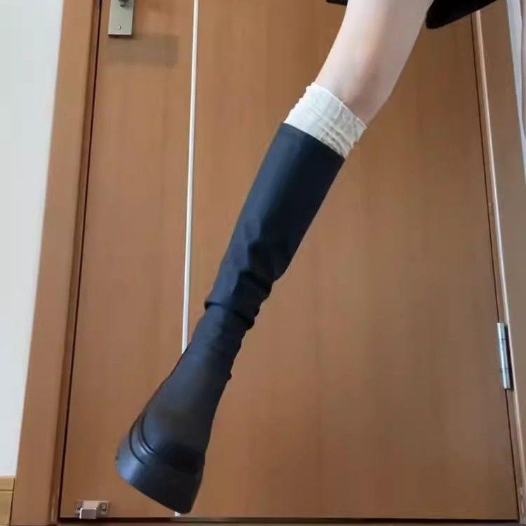 Fashion New In Fleece-Lined Round Toe Knee High Shaft Shoes Woman Fashion 2025 Hot Footwear Pu Cosplay Trend Gothic Long Boots for Women