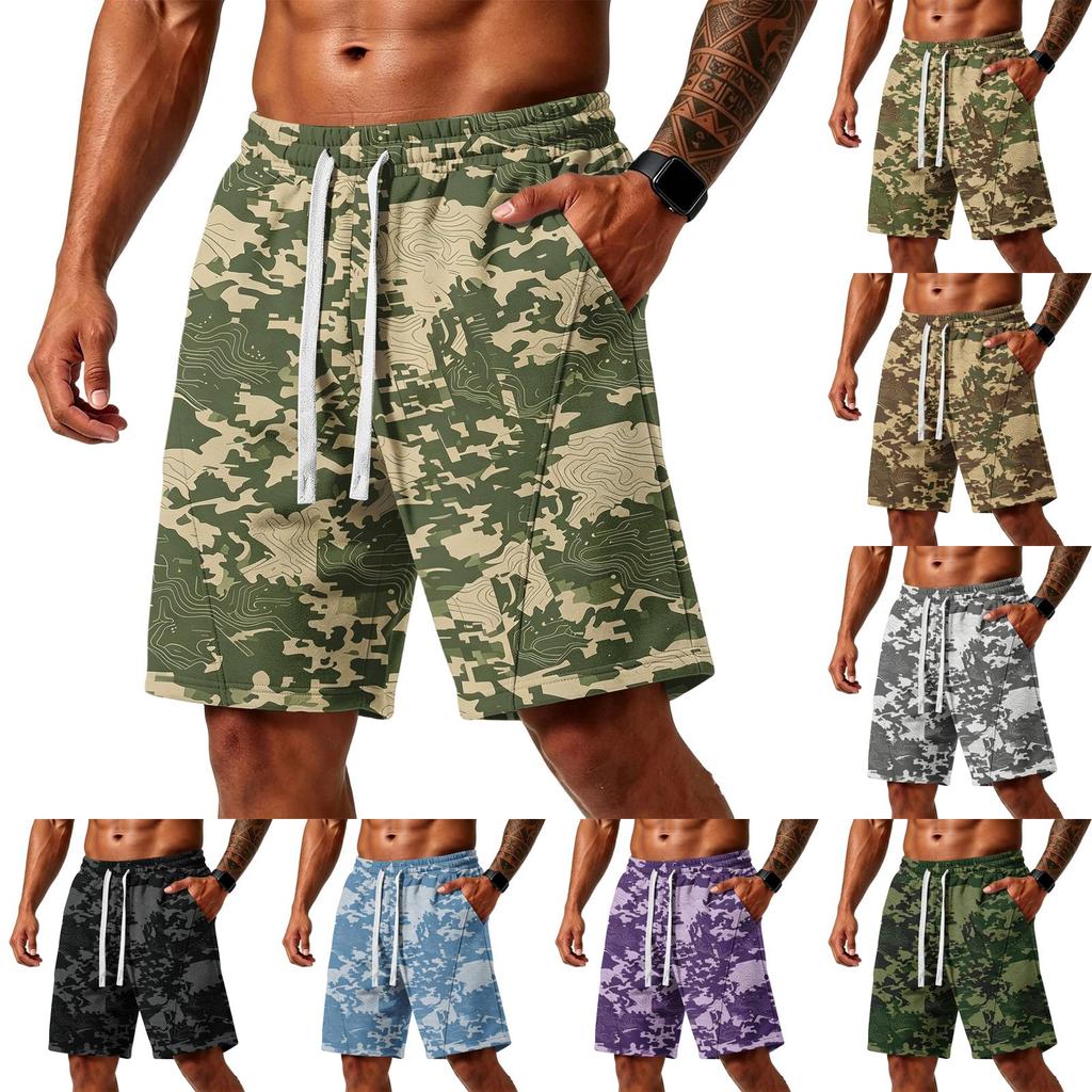 Men's Loose Fit Camouflage Print Athletic Shorts with Pockets for Gym Training Running Beachwear Drawstring Waist