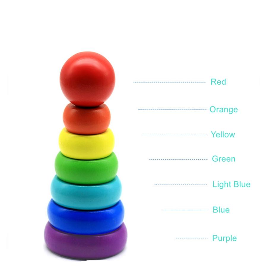 Обучающие деревянные игрушки Монтессори Радужная башня складные музыкальные многослойные обручи и колонны для детей