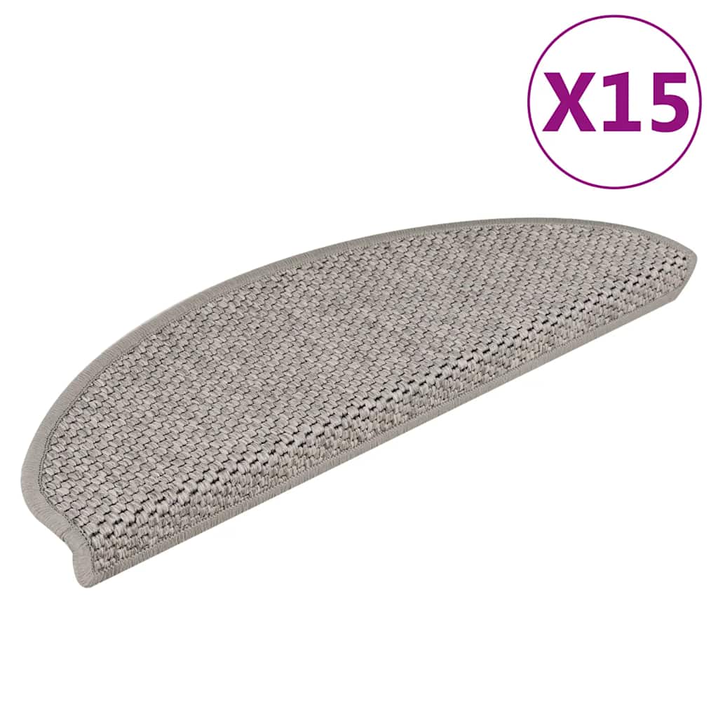 Self Adhesive Stair Mats Sisal Look 15 pcs 65 x 21 x 4 cm Silver