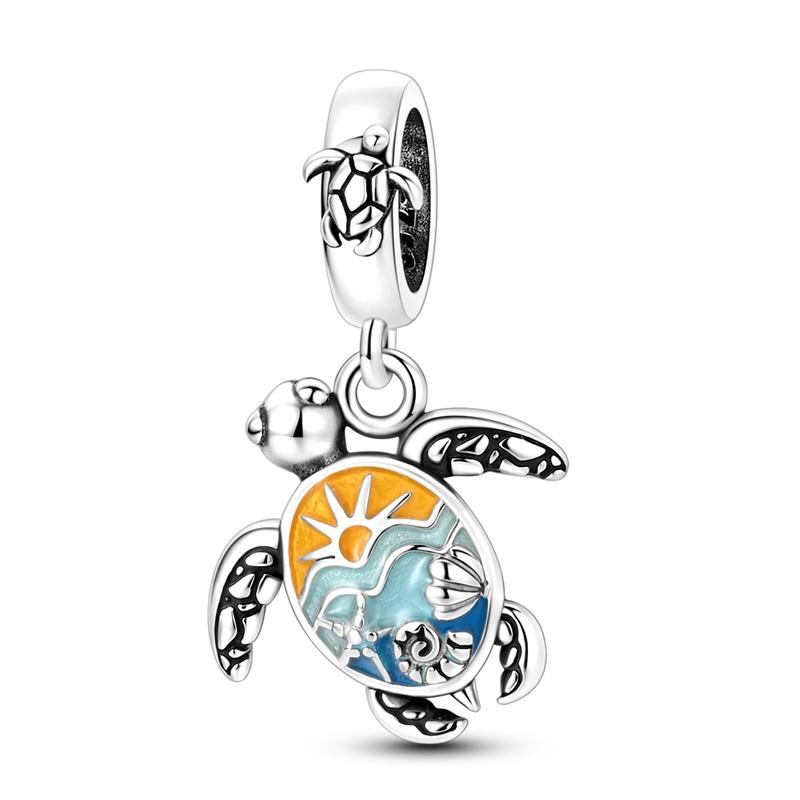 Original 925 Sterling Silver Charms Bead Colorful Glaze Turtle Pendant Fit Original Bracelet Necklace For Women DIY Jewelry Gift