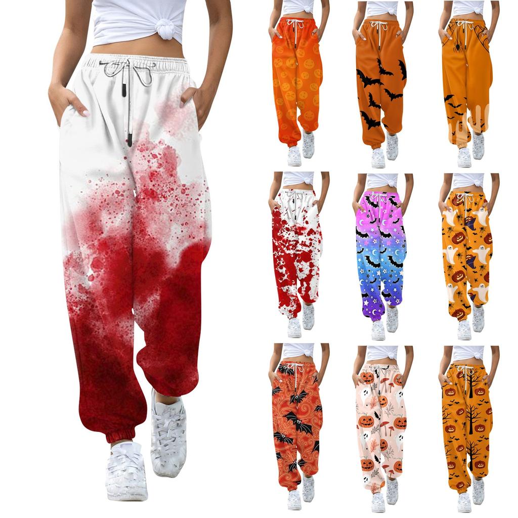 Women's Casual Pants Print High Waist Drawstring Sweatpants With Pockets