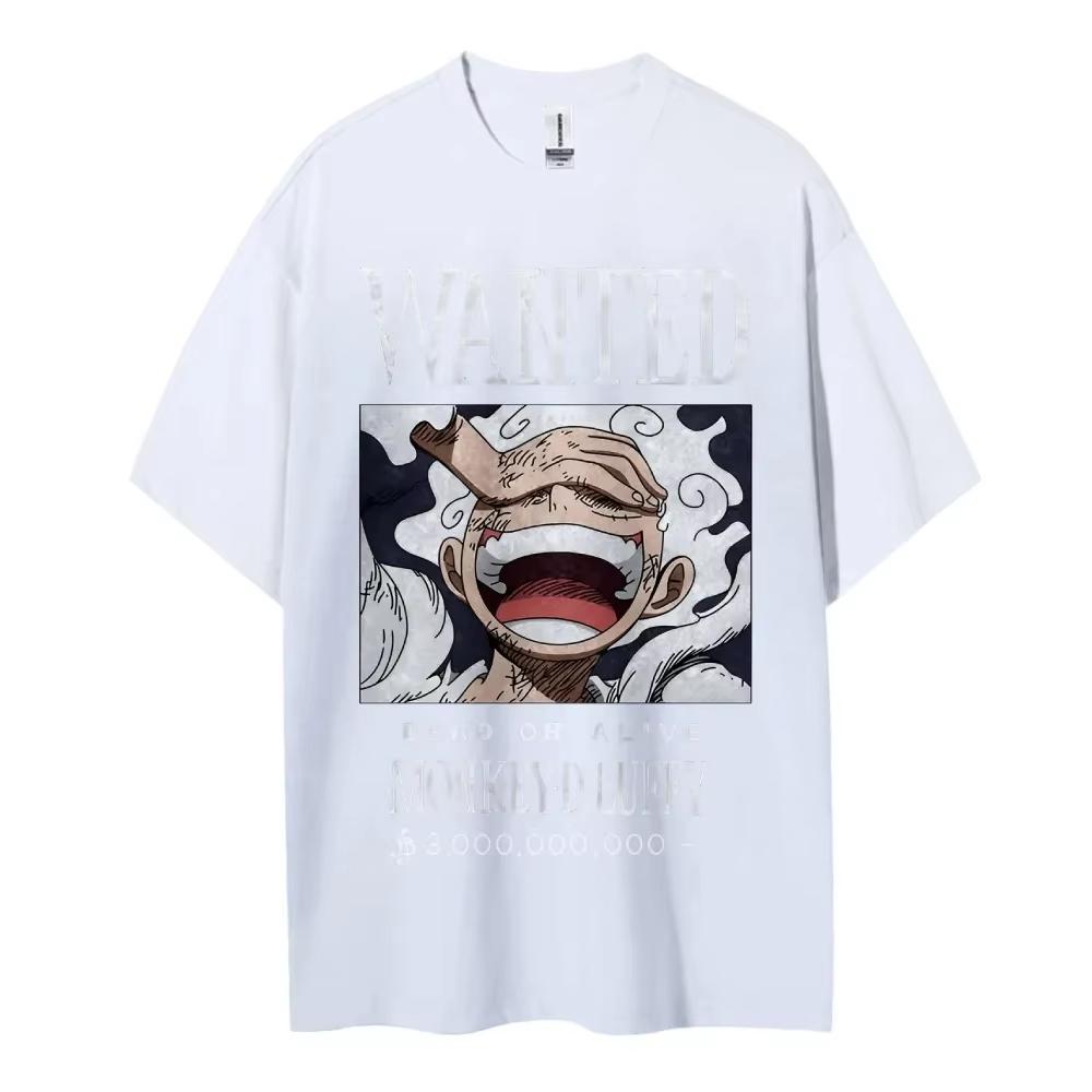 Monkey D Luffy One Piece TShirt Men Summer Gear 5 Wanted Poster Graphic Short Sleeve Streetwear Loose Fit Anime Fan Tee