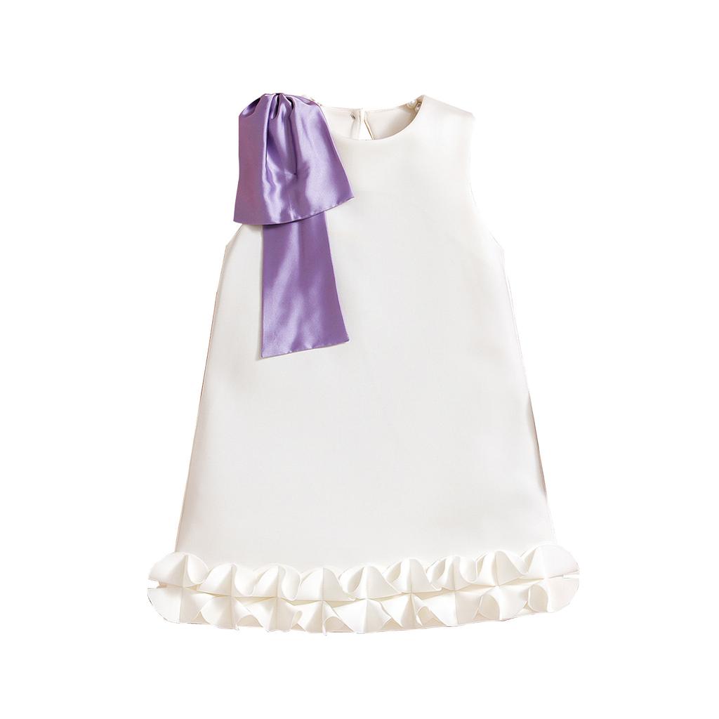 Girls Fashion Dress Summer Children's Round Neck Bow Solid Color Princess Dress