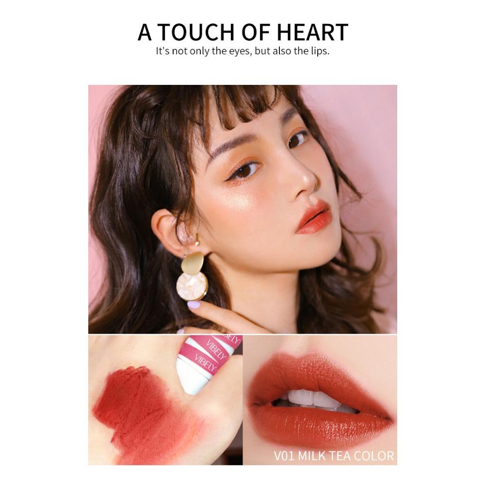 VIBELY Lip Mud Matte Air Fog Velvet Lip Glaze Не прилипает к чашкам, белым губам, щекам, глазури для двух губ