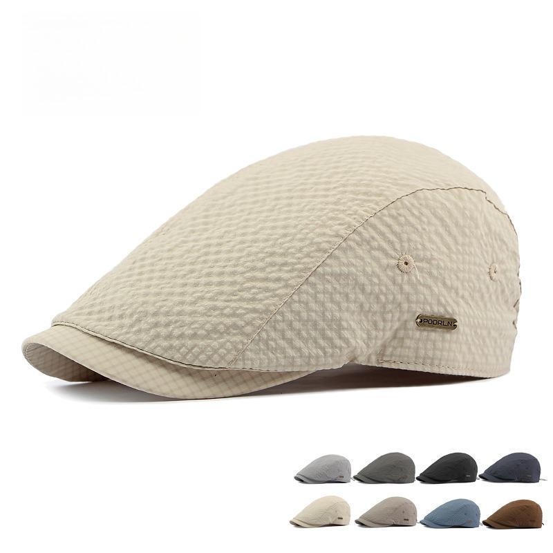 Unisex Water Repellent Flat Cap Spring Summer Waffle Texture Breathable Ivy Cap Retro British Beret Cabbie Hat