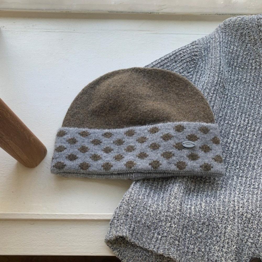 Polyester Polka Dot Beanie Earflap Warm Winter Hat Korean Style Knitted Beanie Hat For Women