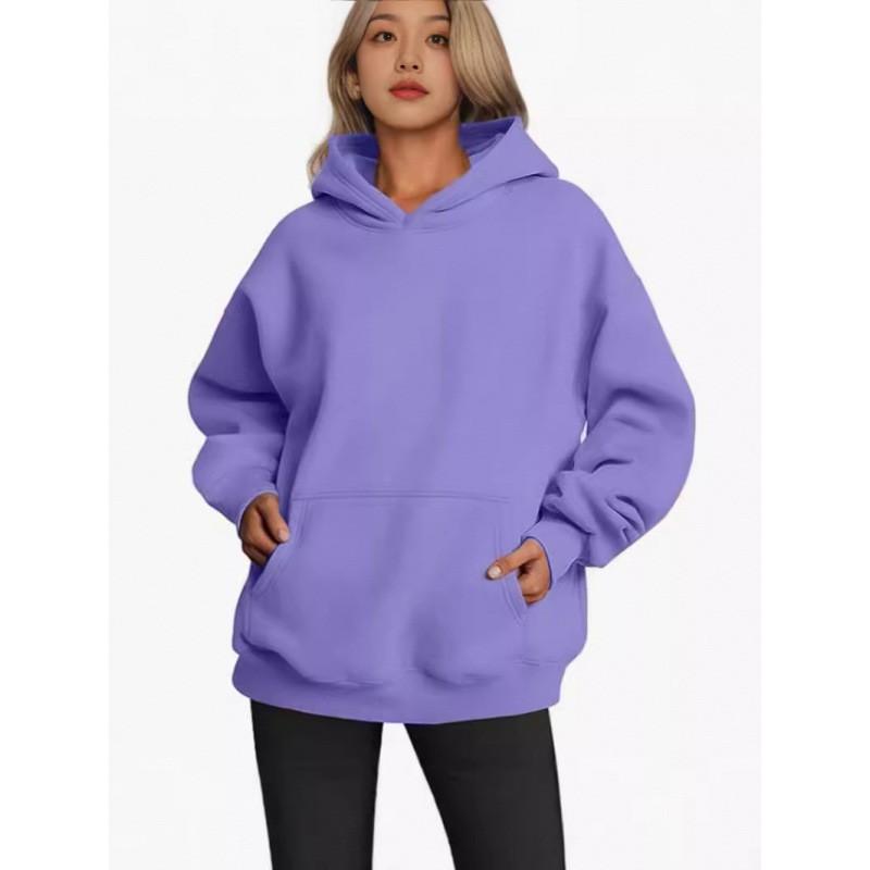 Womens Casual Hooded Sweatshirt Loose Fit Long Sleeve Streetwear Top With Front Pocket