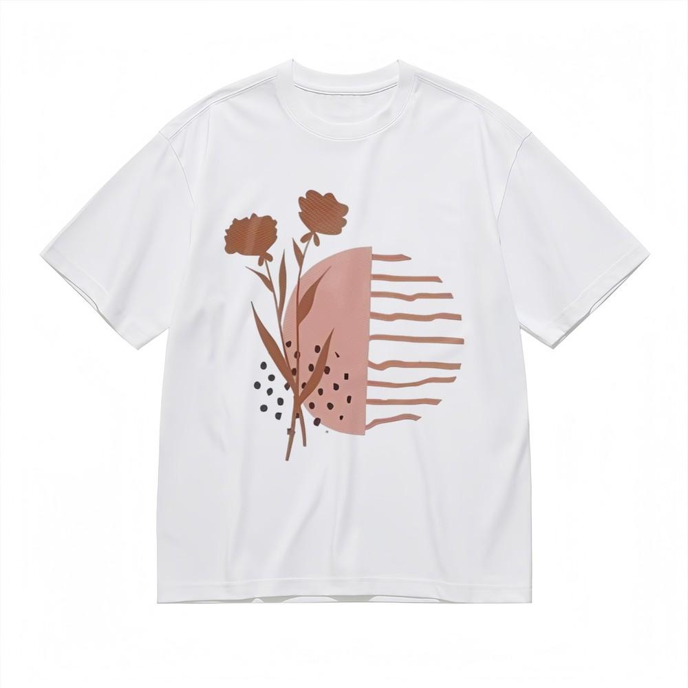 Women's Trend Soft All Season Classic T-Shirt Flower Abstract Pattern Cotton Tee