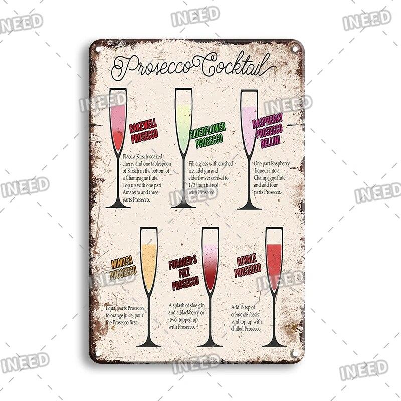 Retro Vintage Cocktail Recipe Tin Signs Metal Vintage Plaque Beer Metal Plate Decorative Plaque For Bar Pub Man Cave Wall Decor
