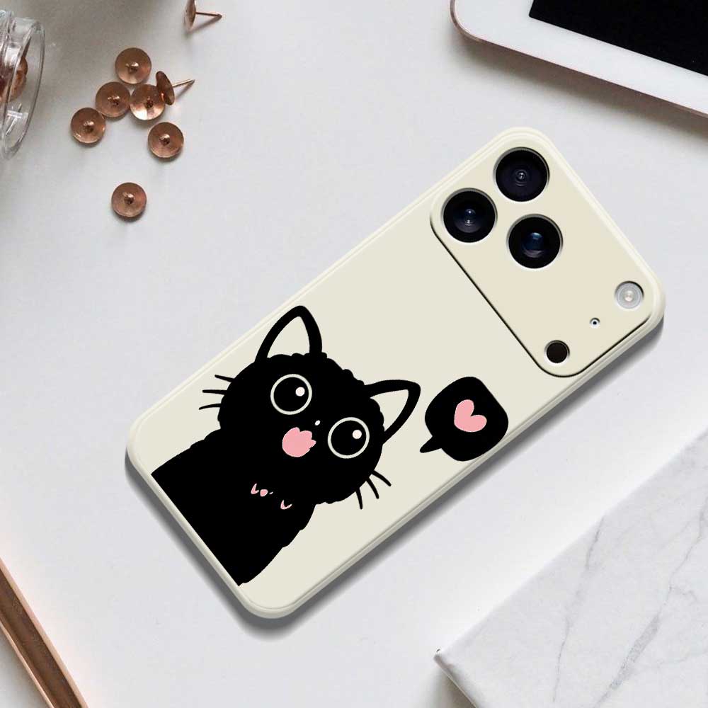 For iPhone 17 Pro Case Love Black Cat Pattern Printing Straight Edge TPU Phone Back Cover