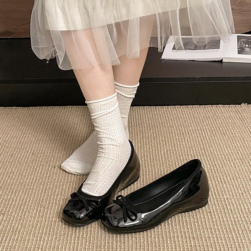 Inner height increase fairy style bow shoes summer new French gentle with skirt light mouth shoes