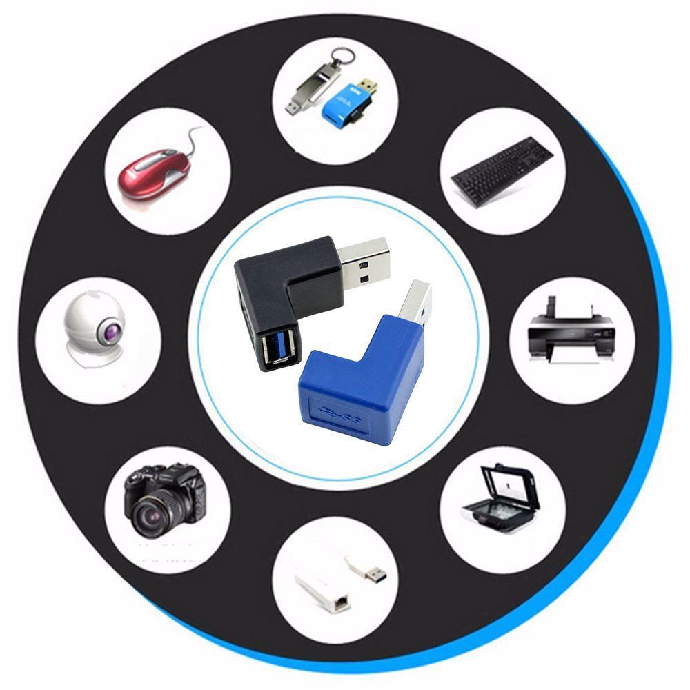 Blue/Black Connector Extension Coupler Adapter Plug Type A Male To Female USB 3.0 Right+Left