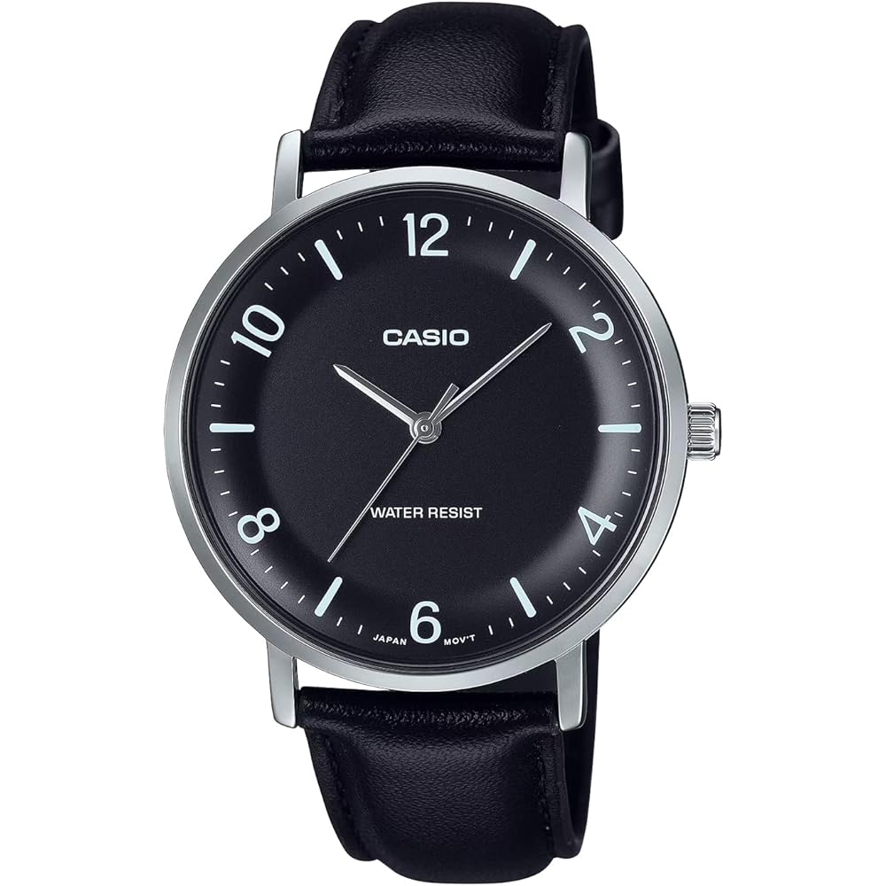 Casio MTP-VT03L-1B Quartz Men's Watch Black with Black Leather Band Imported Model