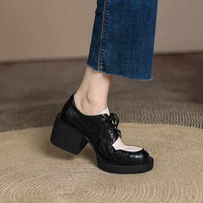 Мода 2024 Новые Весенние Женские Туфли из Натуральной Кожи Повседневные Лоферы на Шнуровке Круглый Носок Обувь на Платформе Обувь Женская Zapatos De Mujer Женщины