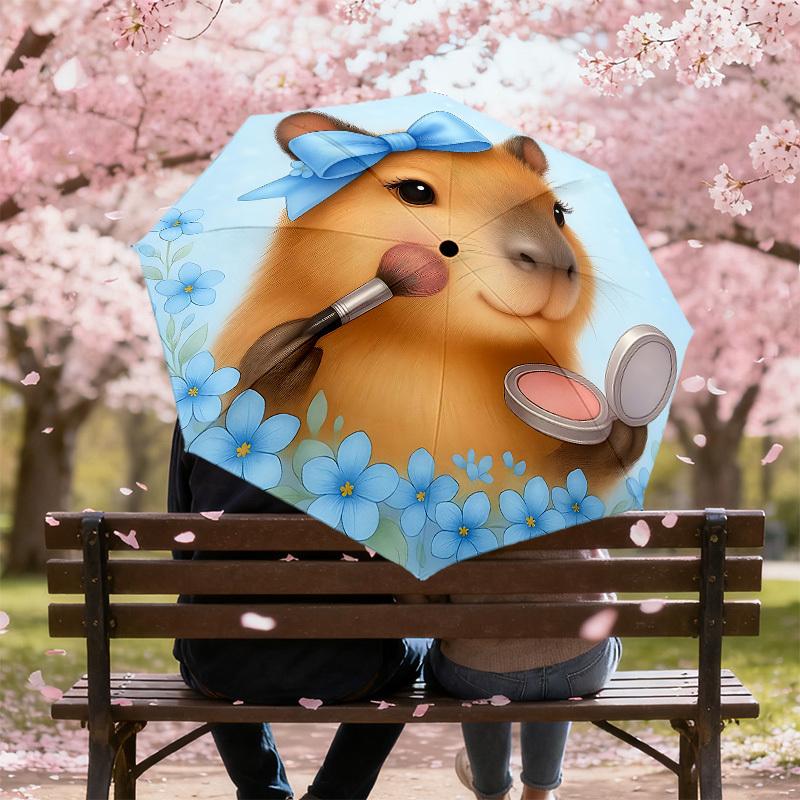 1PC Guinea pig, Makeup Umbrella-8-Rib Reinforced, Automatic Open, Lightweight & Durable, Cute Fashion Accessory for Outdoor, Beach or Casual Use, Beac