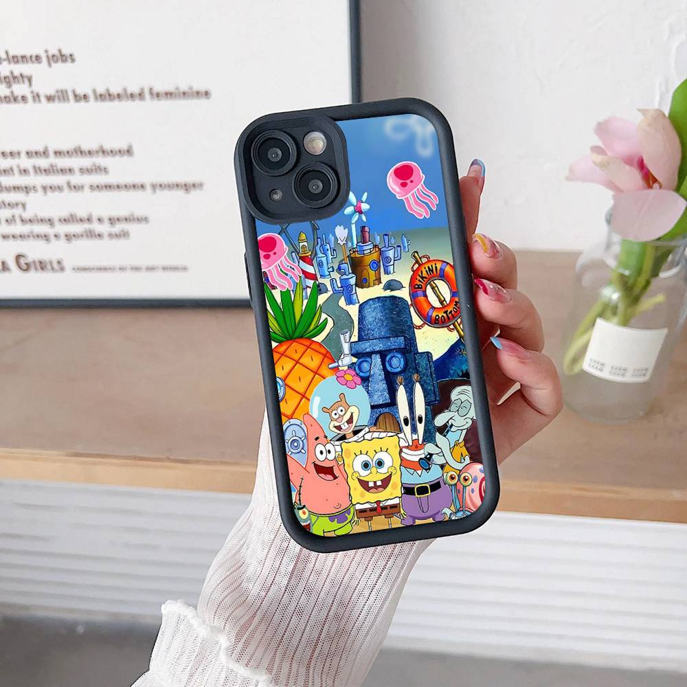 Мультяшный Милый S-Губка Боб Аниме Чехол для Телефона Для IPhone 17 16 15 14 13 12 11 Air Plus Pro Max Мягкая Задняя Крышка