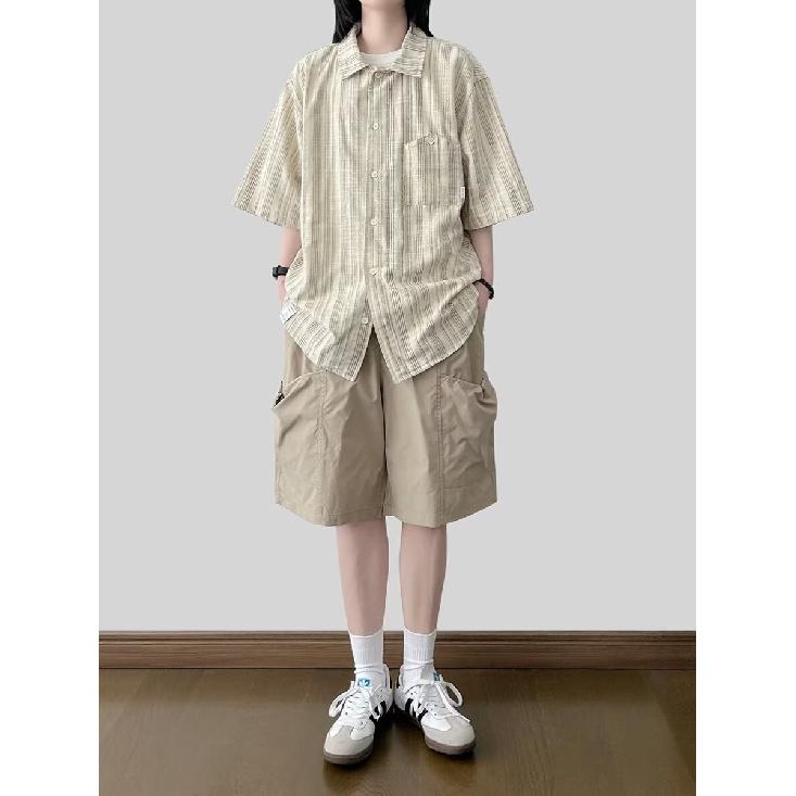 Мужская рубашка с короткими рукавами и буквами в японском стиле Гонконга, свободная рубашка для мужчин и женщин, летняя модная универсальная повседневная куртка