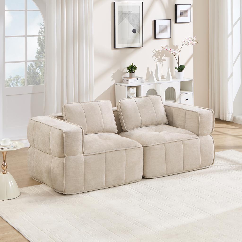 Modern Two-Seater Sofa, Modular Corner Sofa without Frame, 32D High-Density Foam, Deep Seat, Soft and Comfortable Cover, No Assembly Required, Beige.