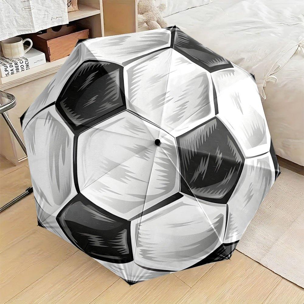 Folding umbrella Soccer ball design pattern, abstract artistic background. Creative portable folding umbrella for Christmas an