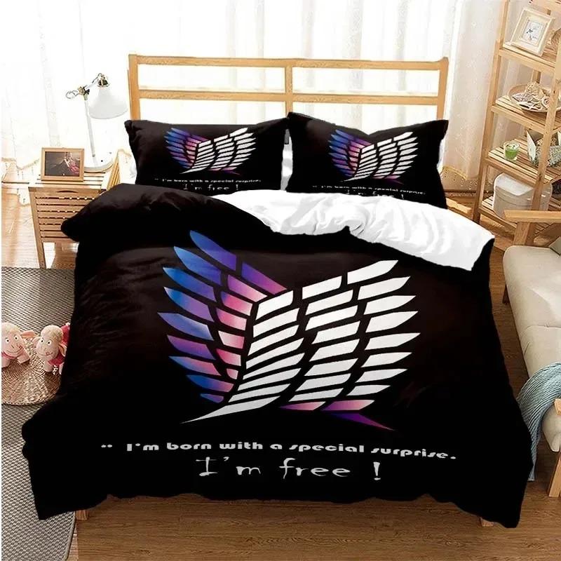 Cartoon 3DPrinted A-Attack On Titan Bedding Set Duvet Cover Pillowcase Anime Kids Bedroom Decor Single Double Large Size Bedding