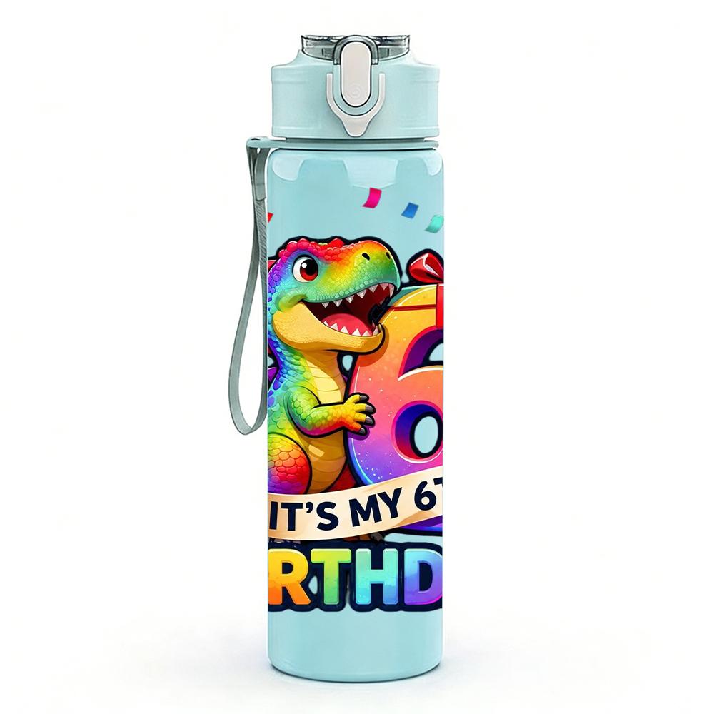 1PC Colorful Eight Birthday Lettering 750ml Color Plastic Water Bottle Leakproof Flip Straw Lid For Sports Office Home Use
