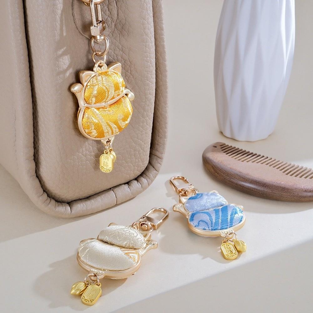 Chinese Style Lucky Cat Keychain Double-sided Retro Lucky Keychain Decoration