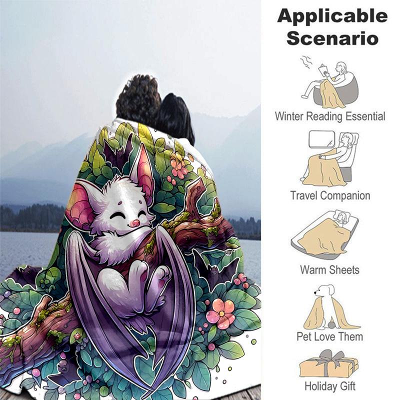 1pc Cute Bat on a Branch Blanket Soft and Cozy for All Seasons, Living Room, Travel, Camping, Car Blankets